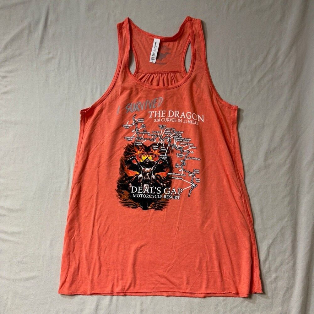 Motorcycle Biker Tank Top Womens XL Peach Sleeveless Cruise Dragon Deal's Gap